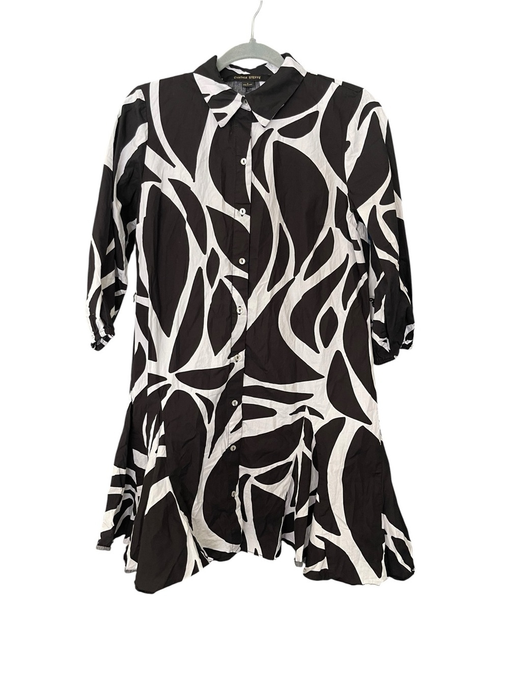 Cynthia Steffe Black White Abstract Print Shirt Dress Cotton Sz S Missing Belt